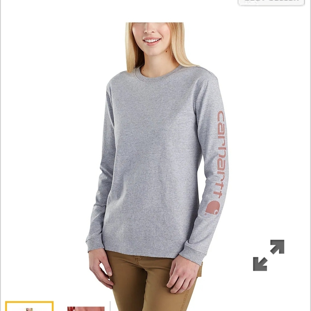 Carhartt Gray Long Sleeve Tee with Pink Sleeve Logo